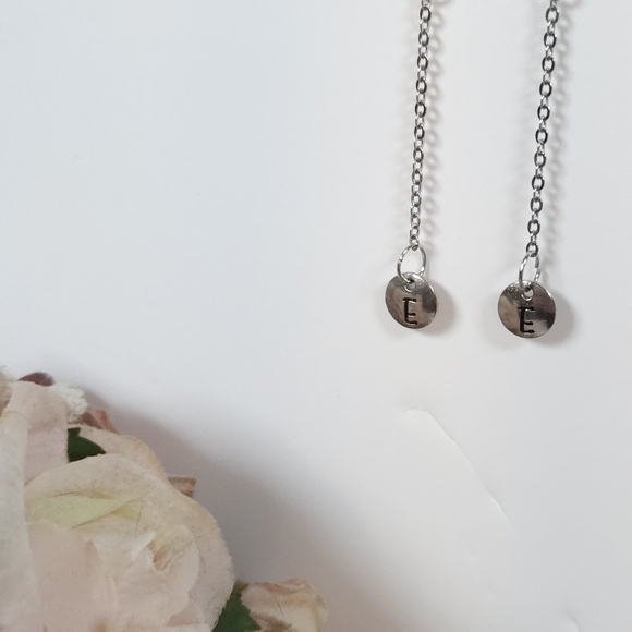Handmade Silver Letter Charm & Chain Dangle Earrings Personalized Initial Letter - Picture 5 of 10